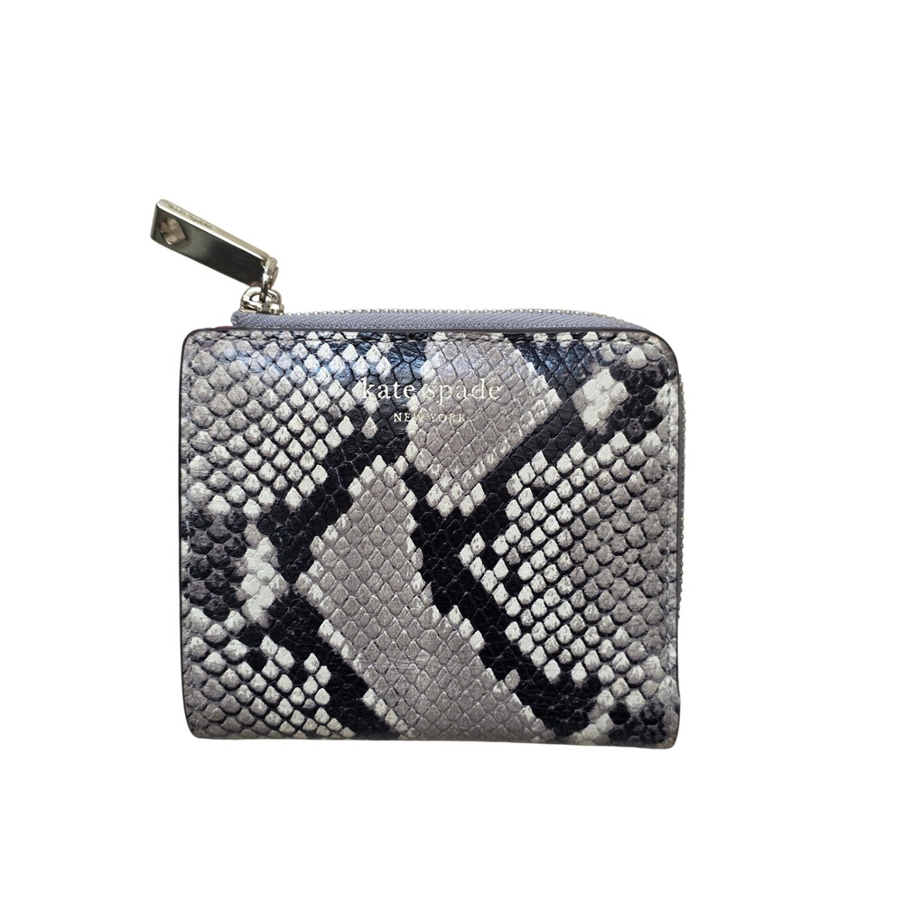 Kate Spade Eva Exotic Snakeskin Small L-Zip Bifold Wallet Neutral Fuchsia